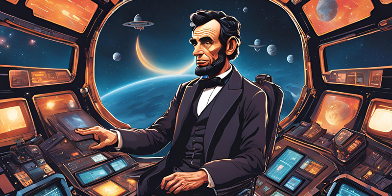 Abe Lincoln piloting a spaceship